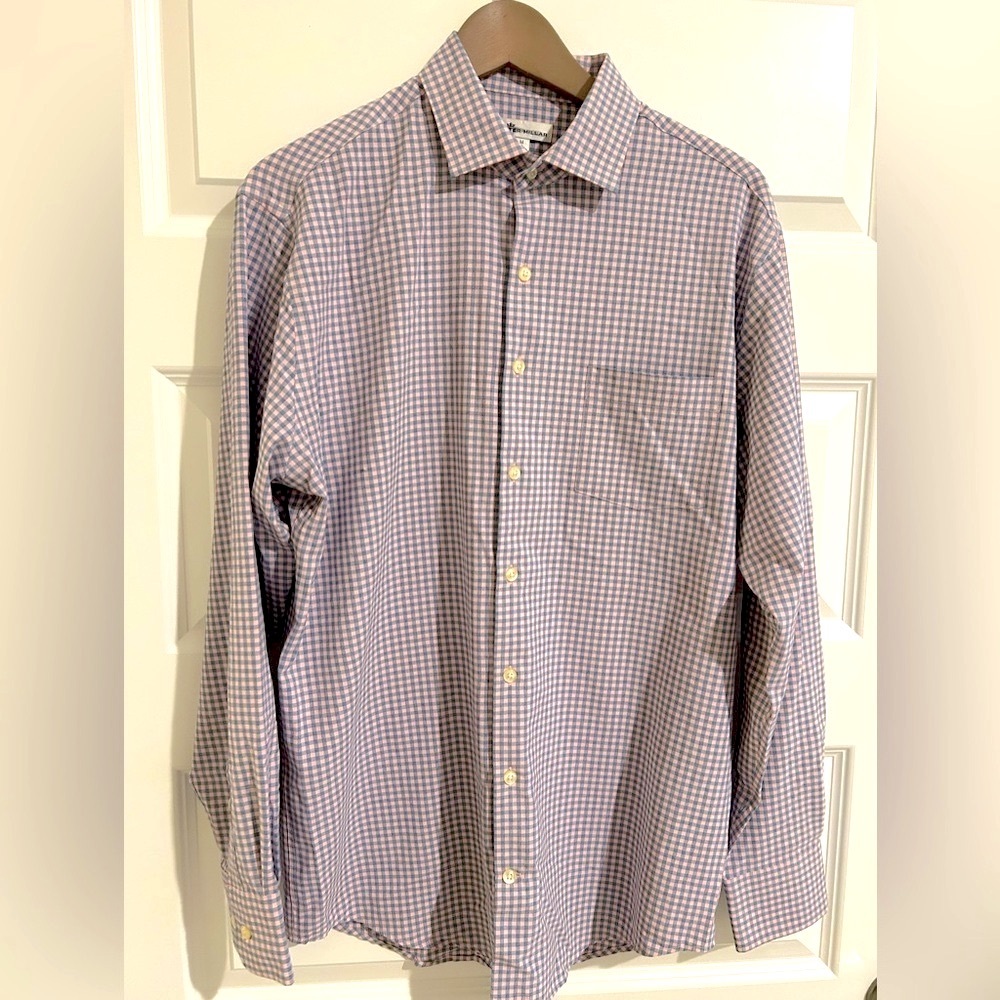 Peter Millar Men’s Checkered Shirt Blue Pink Size M